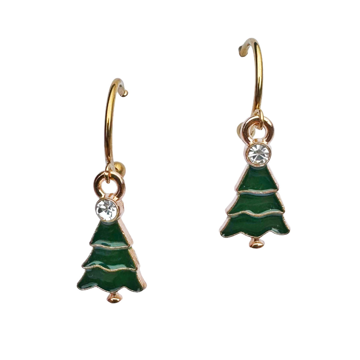 Holiday Earrings - Green Christmas Tree With Round Stud