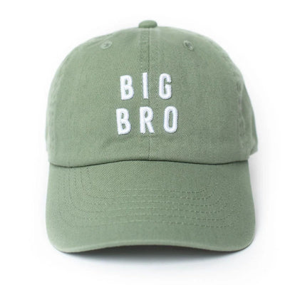An olive green cotton baseball cap with 'BIG BRO' embroidered in white block letters on the front, shown against a plain white background.