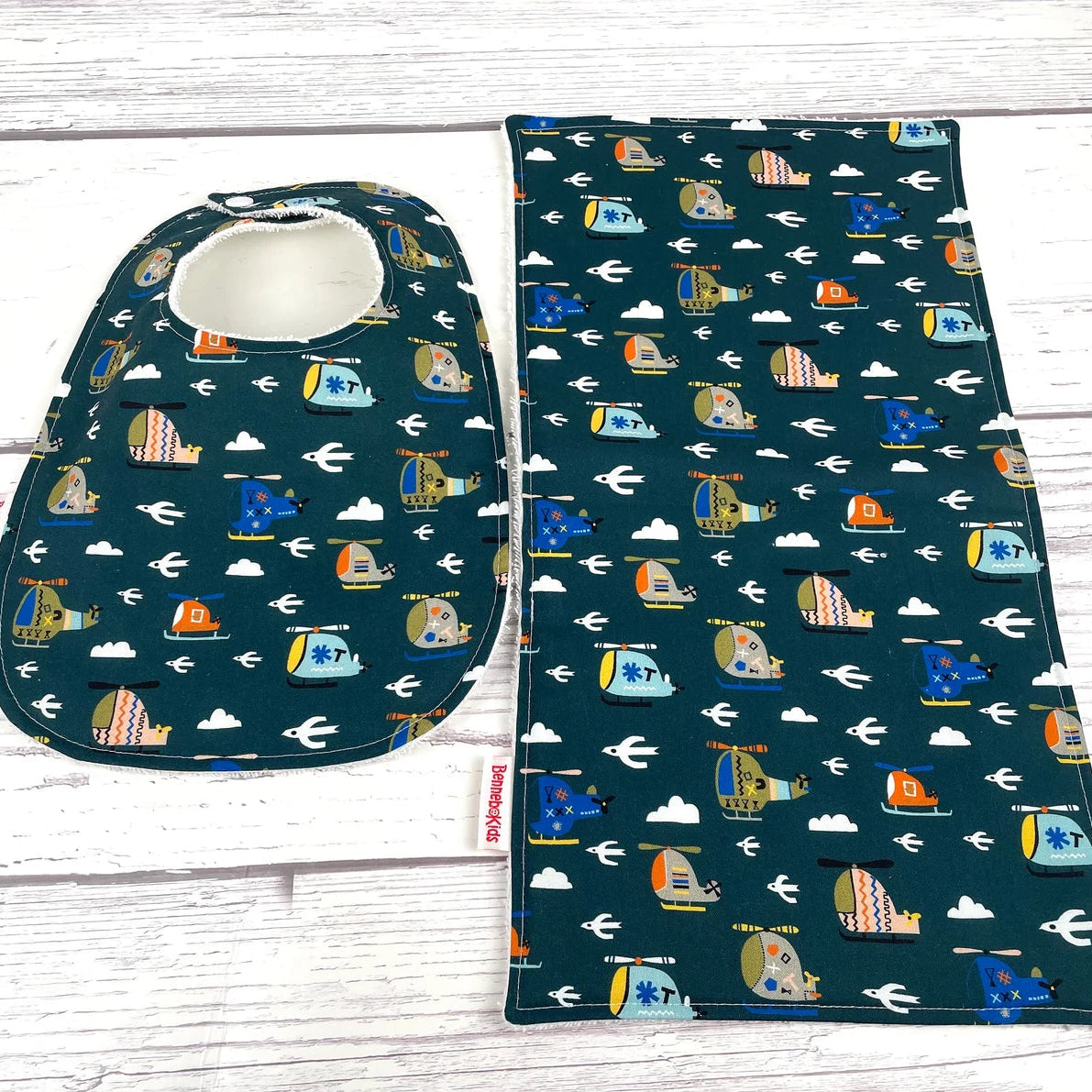 Bib & Burp Cloth Set - Helicopter