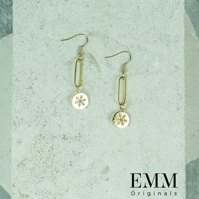 Holiday Earrings - Round Snowflake With Geometric Oval