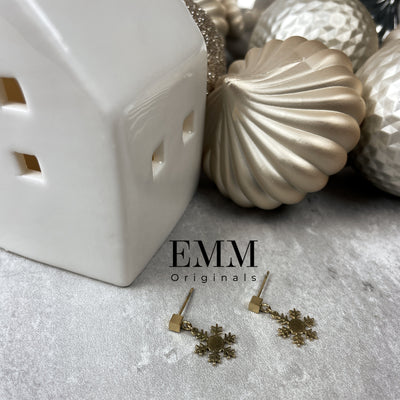 Holiday Earrings - Snowflake Cube Stud