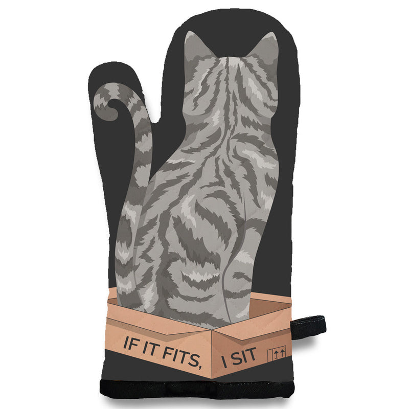 Oven Mitt - I Sit - Gray Tabby