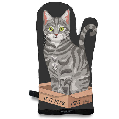 Oven Mitt - I Sit - Gray Tabby