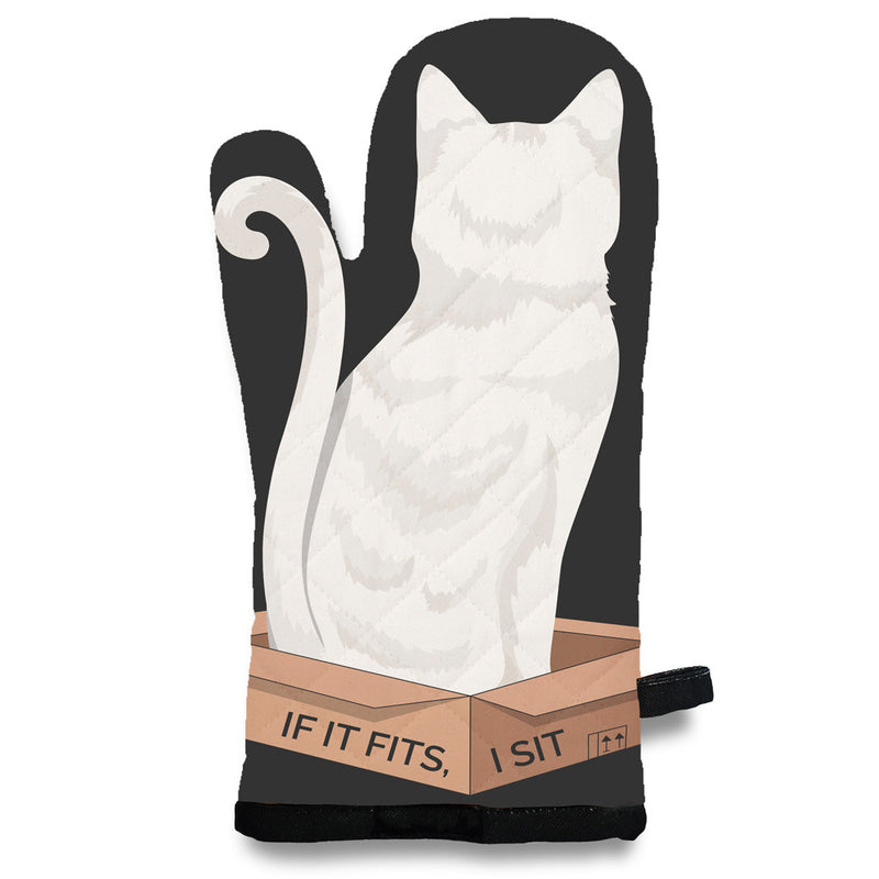 Oven Mitt - I Sit - White Cat