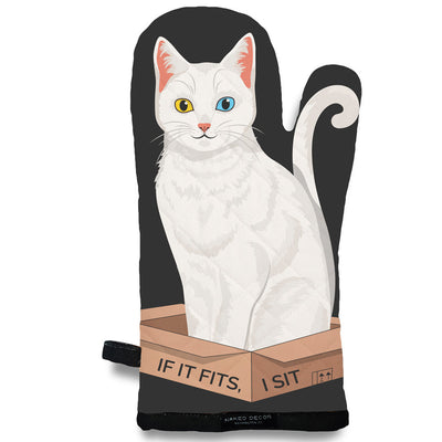 Oven Mitt - I Sit - White Cat