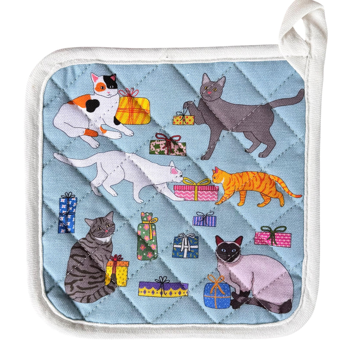 Pot Holder - Holiday Kitties With Gift Boxes