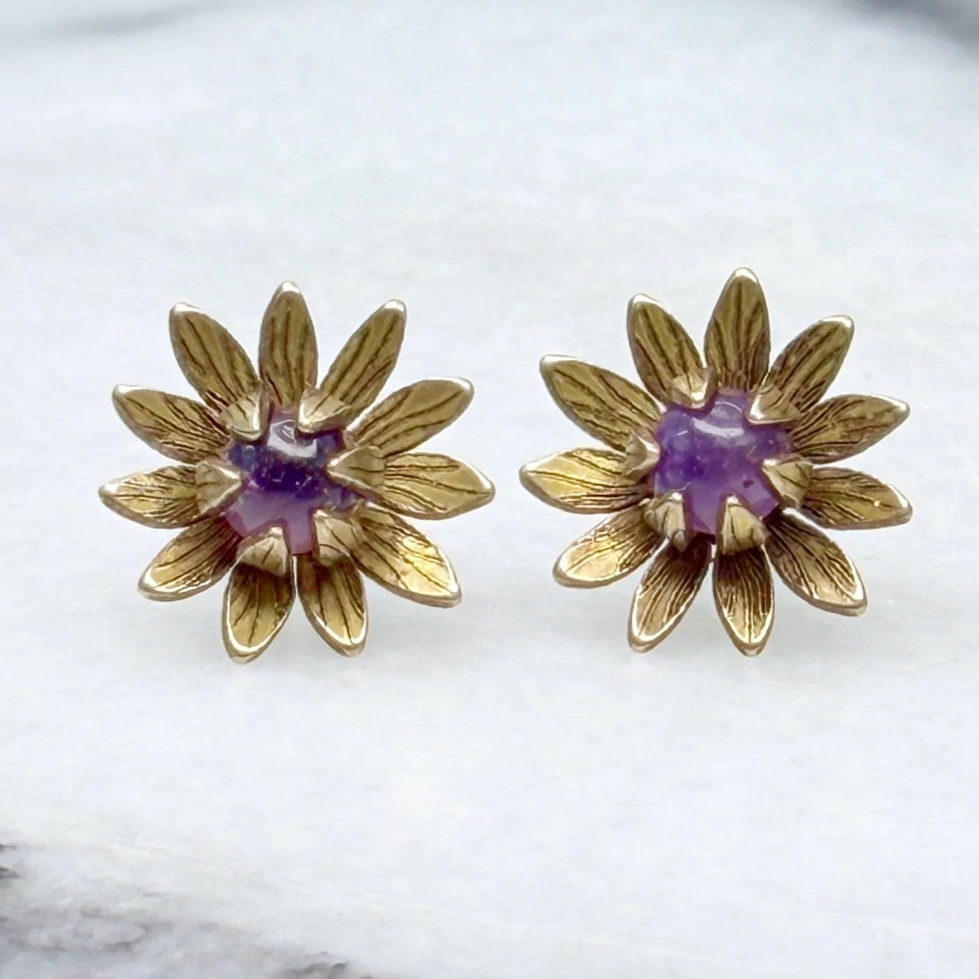 Earrings - Studs - Lotus With Amethyst