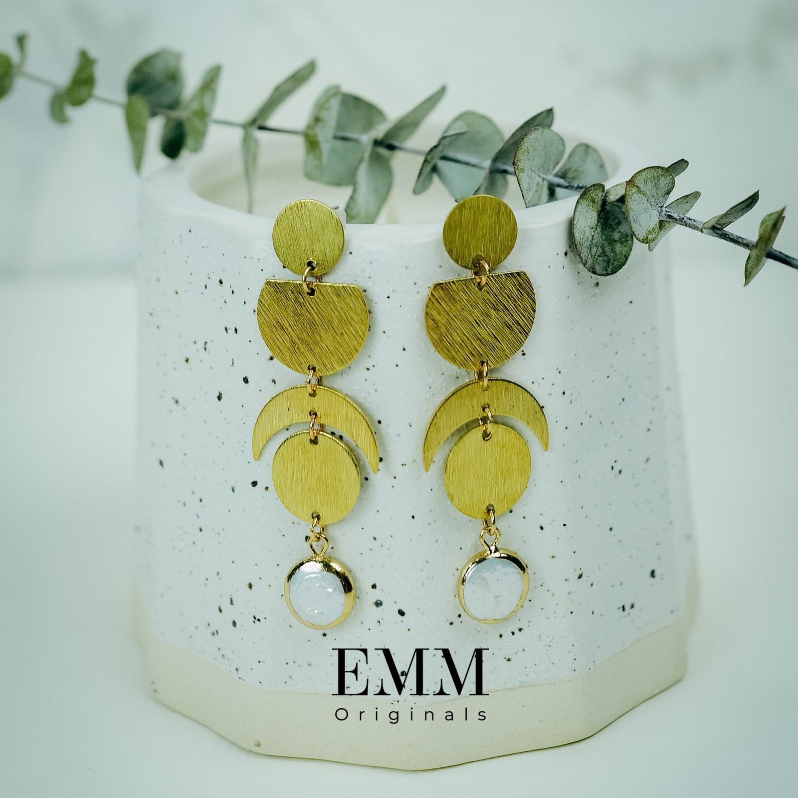 Earrings - Moon With White Pearl