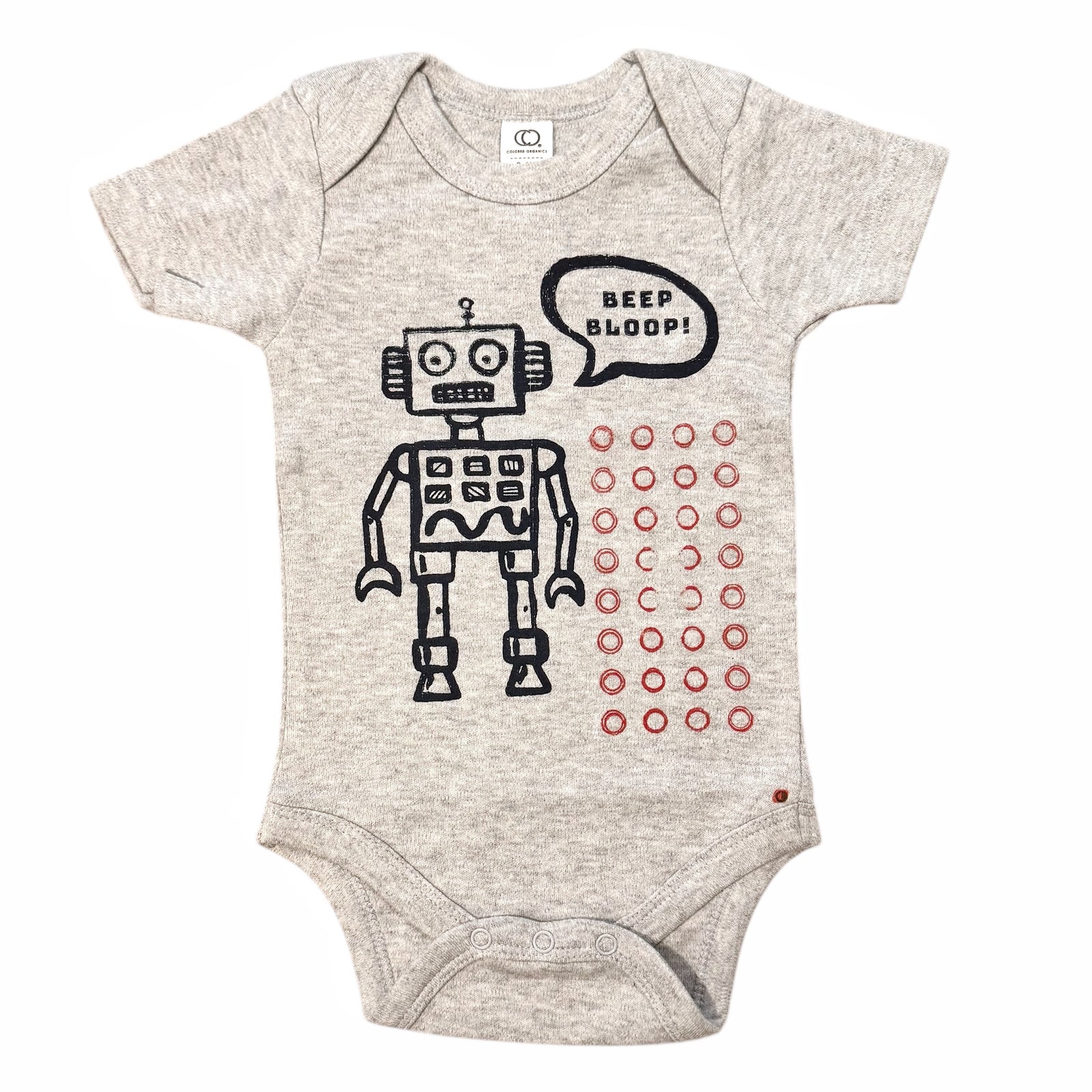 Onesie - Robot - Short Sleeve - Grey With Red Dots