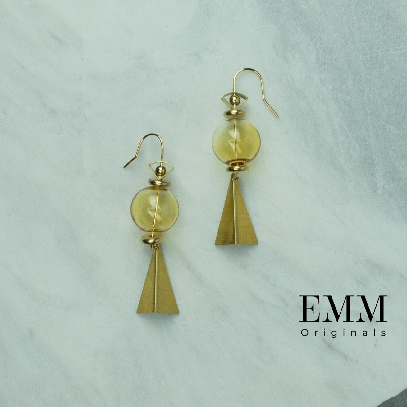 Earrings - Origami Triangle With Glass Bead