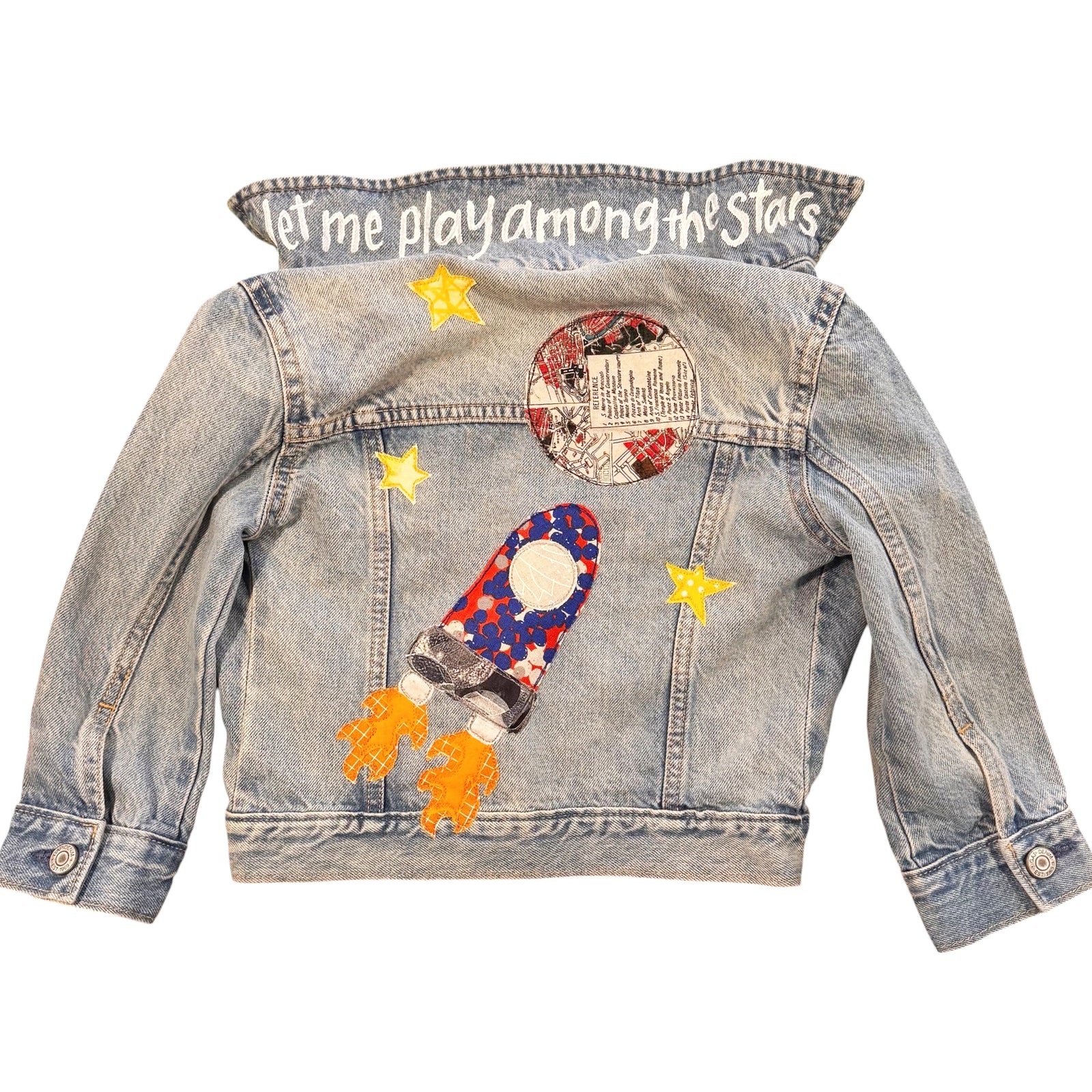 Kids Hand Painted Denim Jacket - Rocket