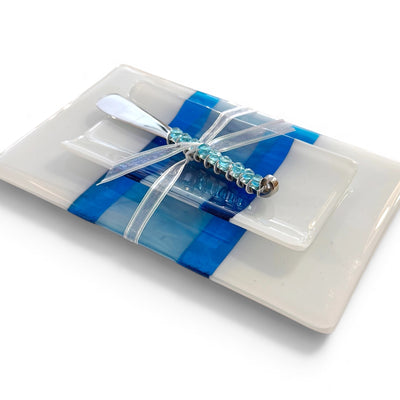 Glass Cheese Tray with Spreader & Cracker Tray