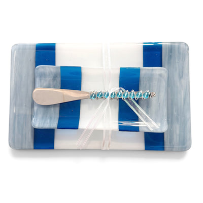 Glass Cheese Tray with Spreader & Cracker Tray