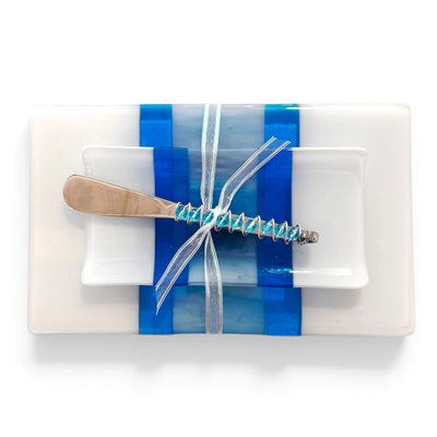 Glass Cheese Tray with Spreader & Cracker Tray