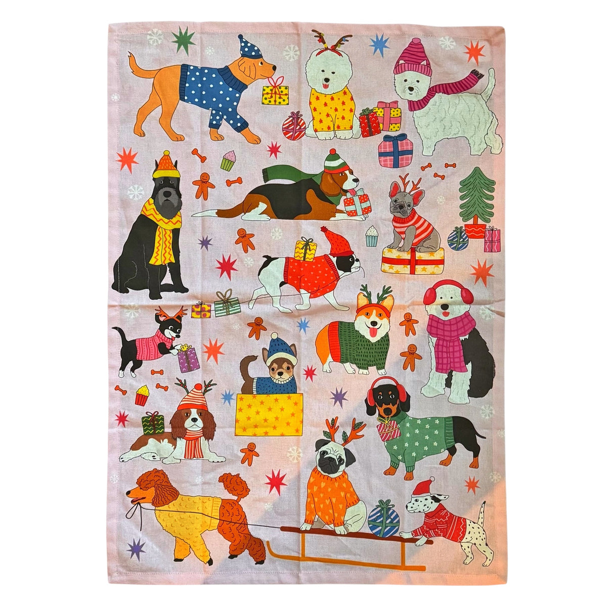 Kitchen Towel - Holiday Puppies With Gift Boxes