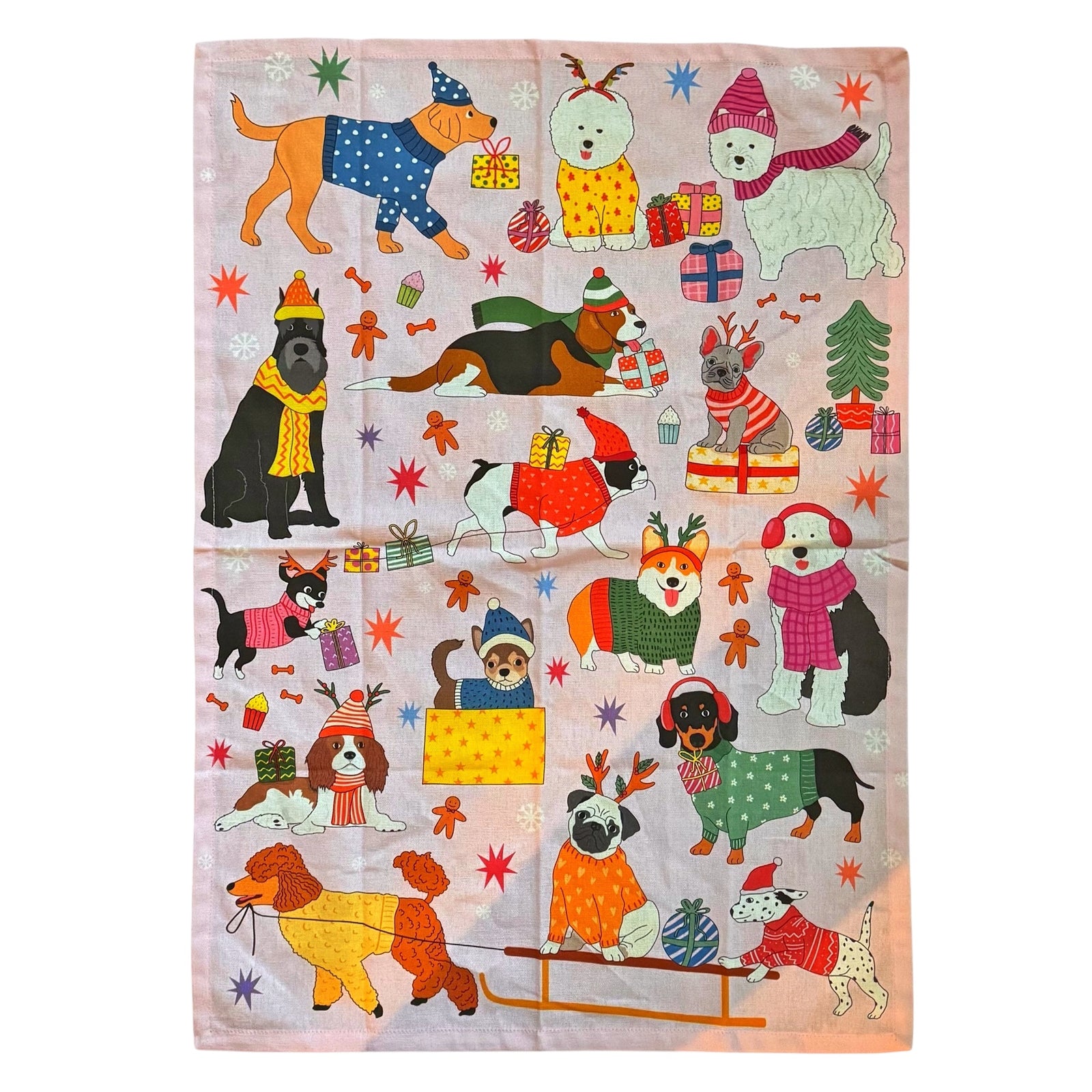 Kitchen Towel - Holiday Puppies With Gift Boxes