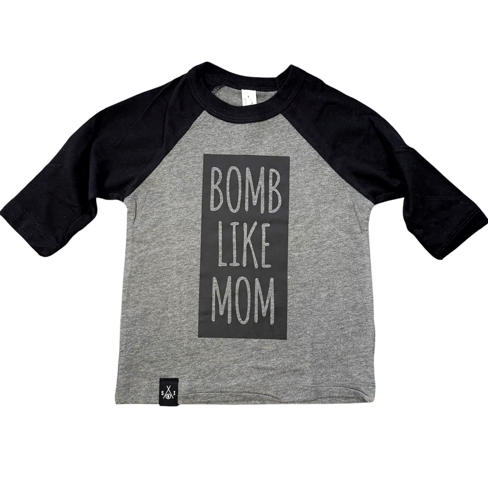 Kids Raglan Shirt - Bomb Like Mom - Black & Grey/Black Matte Block