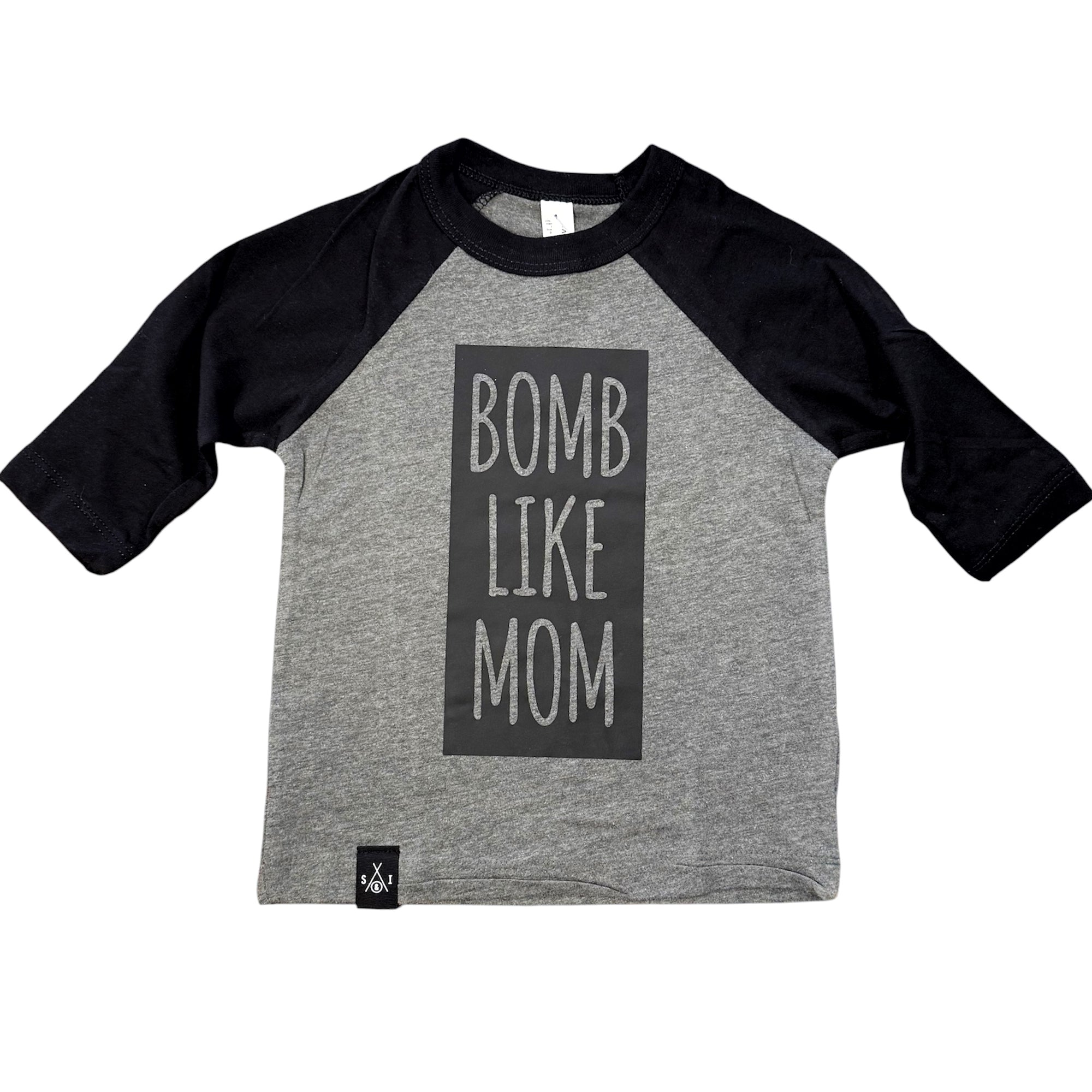 Kids Raglan Shirt - Bomb Like Mom - Black & Grey/Black Matte Block