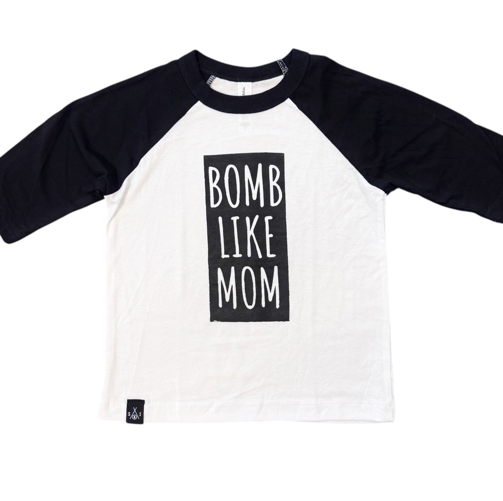 Kids Raglan Shirt - Bomb Like Mom - Black & White/Black Matte Block