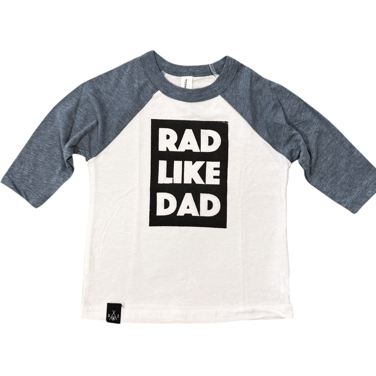 Kids Raglan Shirt - Rad Like Dad - Light Blue & White/Black Matte Block