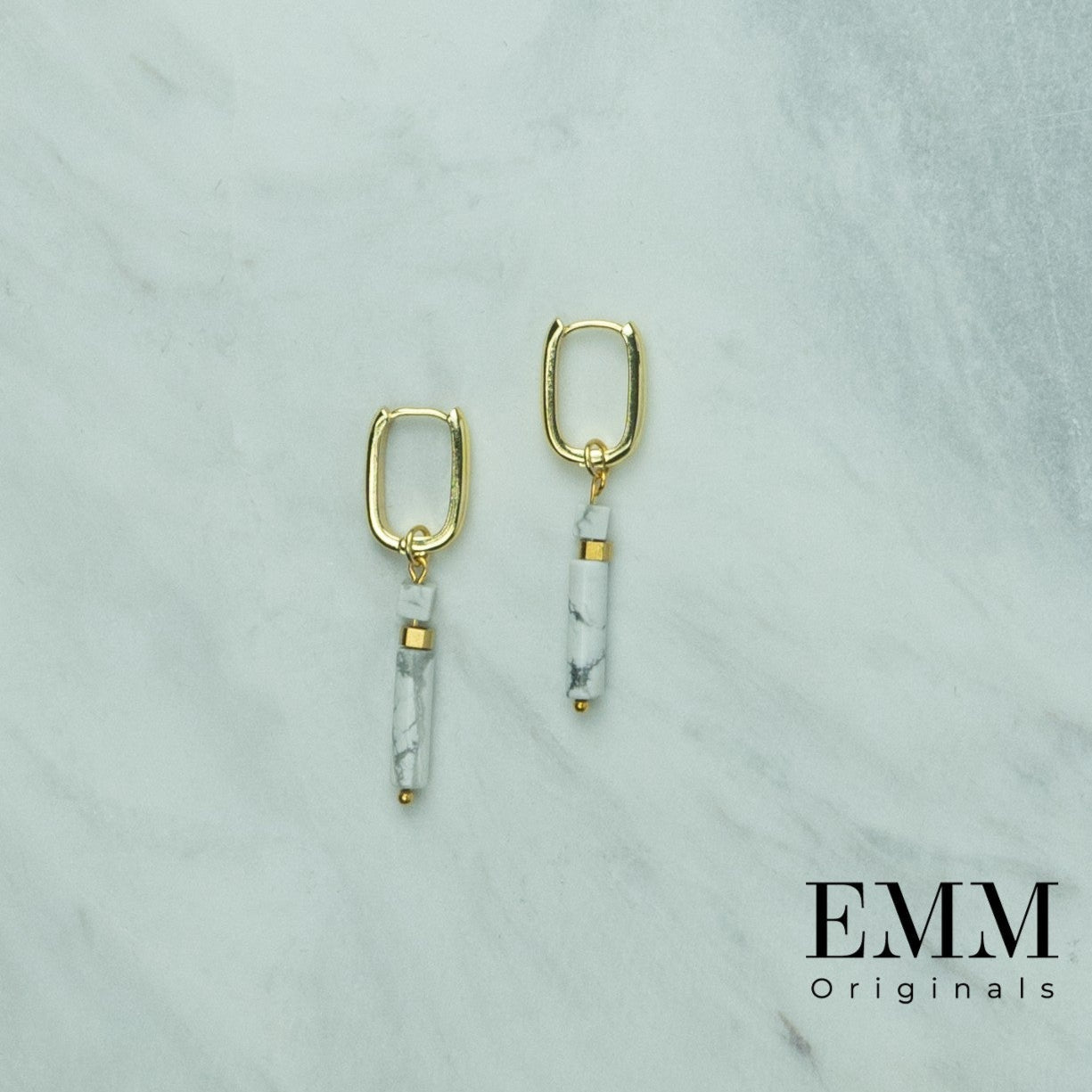 Earrings - Rectangle Hoop With Howlite