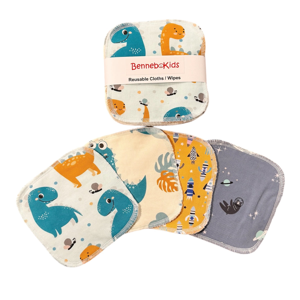 Reusable Cloths/ Wipes - Teal Dinosaur
