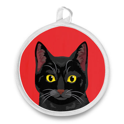 Pot Holder - Round - Black Cat