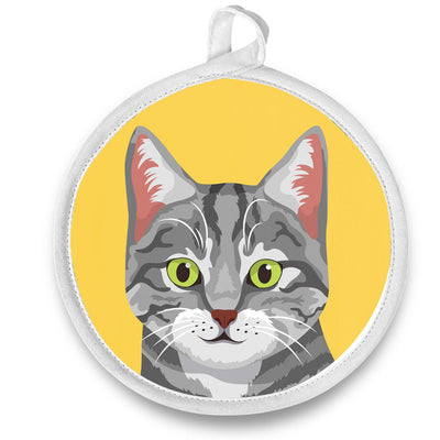 Pot Holder - Round - Gray Tabby