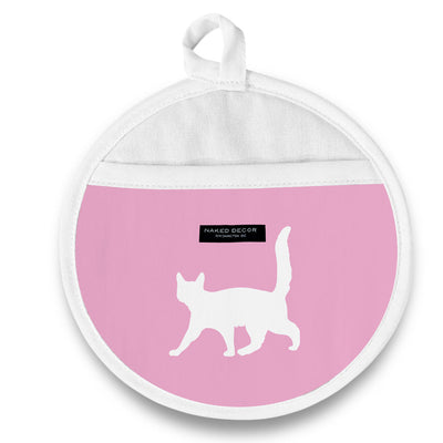 Pot Holder - Round - White Cat