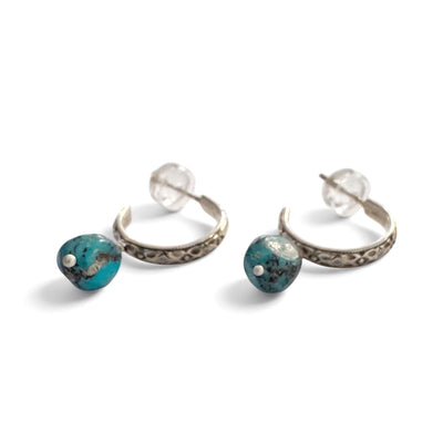 Earrings - Hoops - Silver With Turquoise