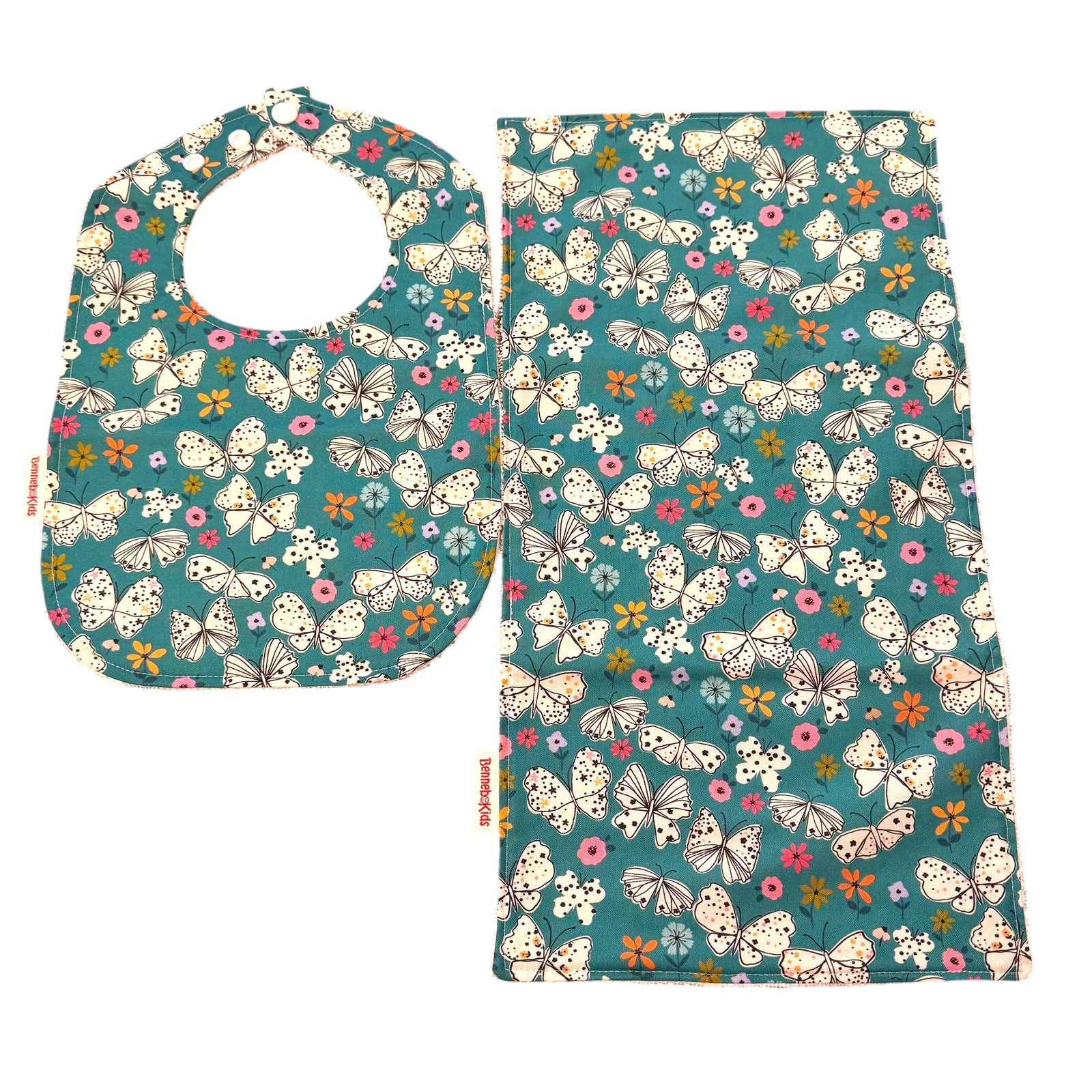 Bib & Burp Cloth Set - Teal Flowers