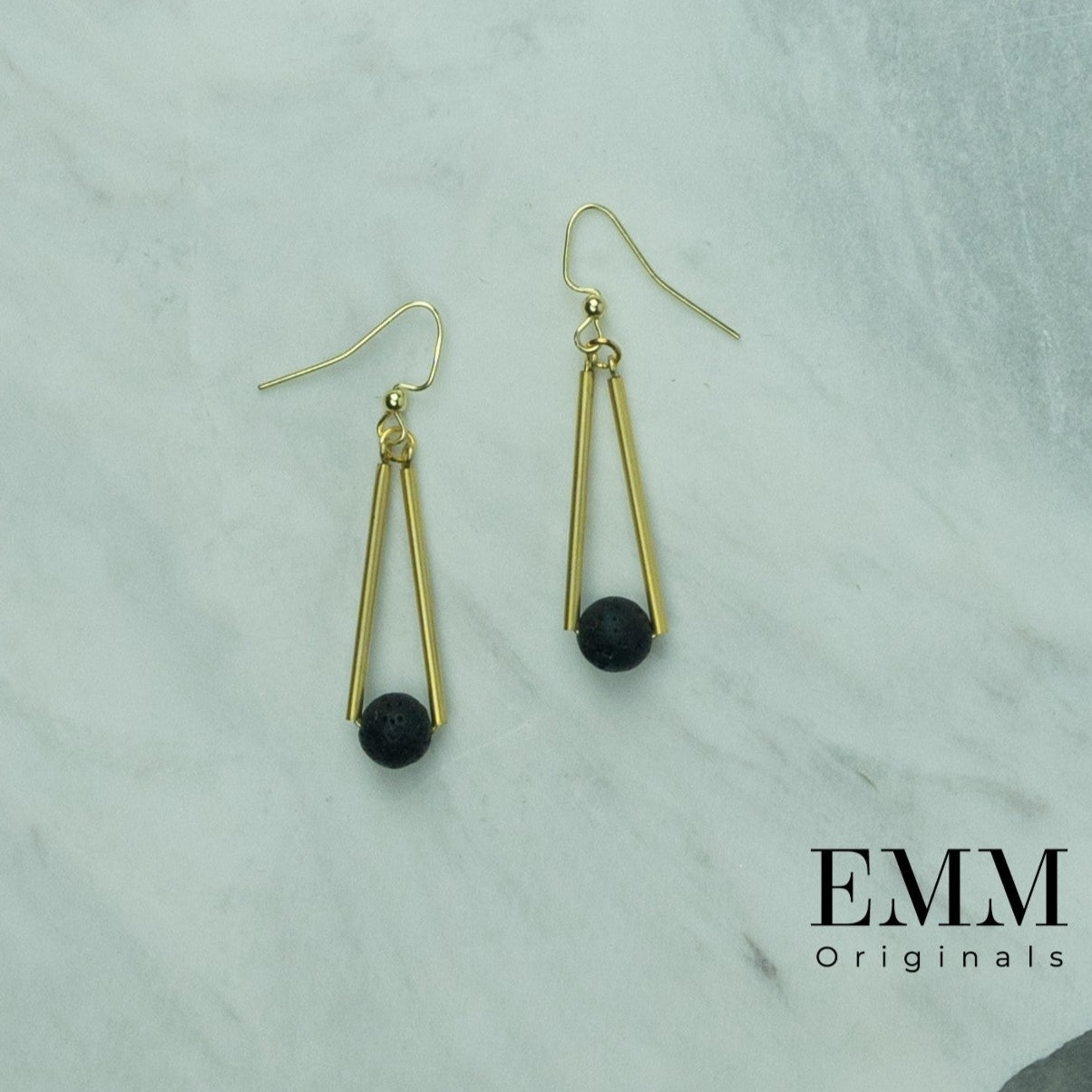 Earrings - Triangle Dangle With Lava Bead