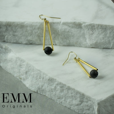 Earrings - Triangle Dangle With Lava Bead