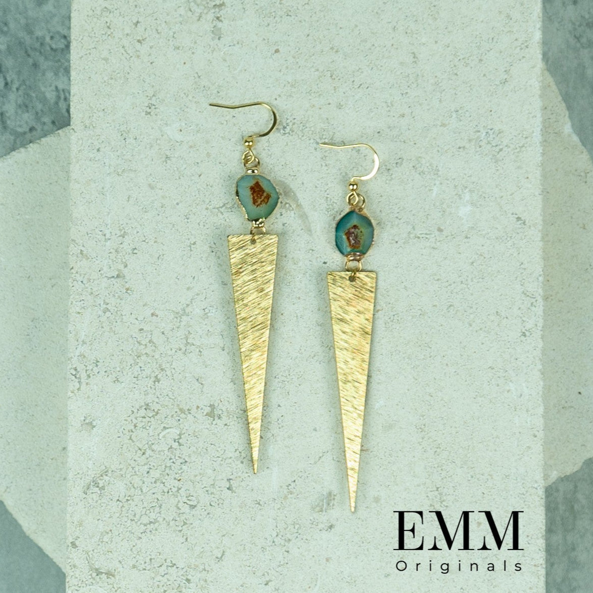 Earrings - Triangle With Gemstone