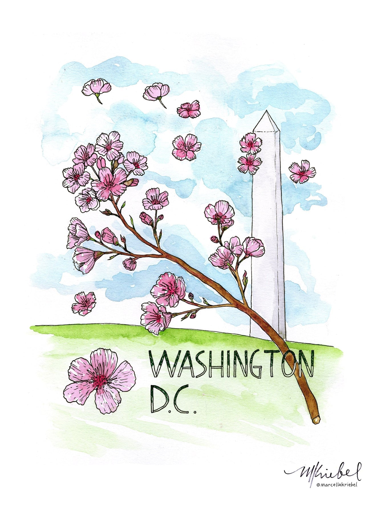 Print - Washington, D.C. Monument and Cherry Blossoms