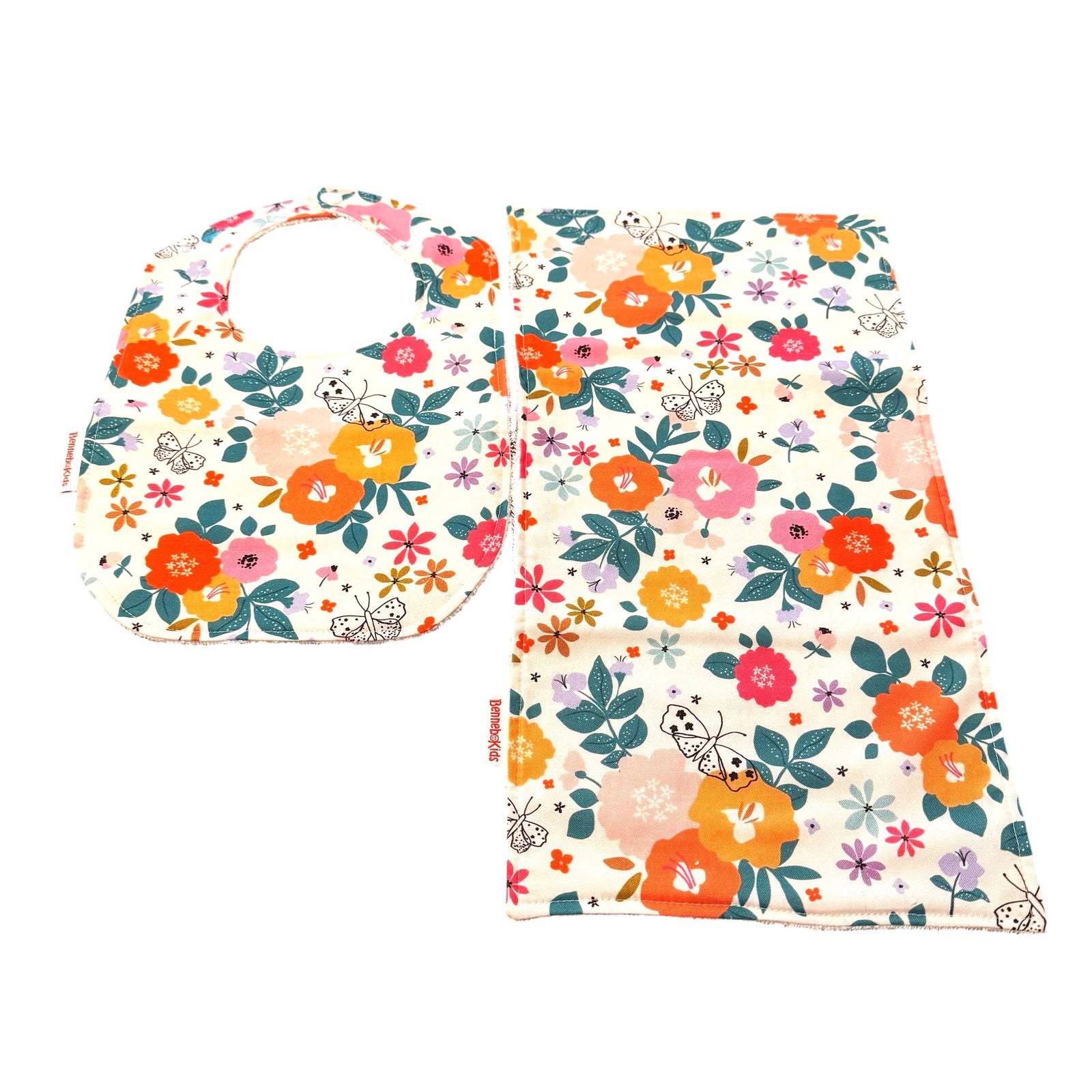 Bib & Burp Cloth Set - White Flowers