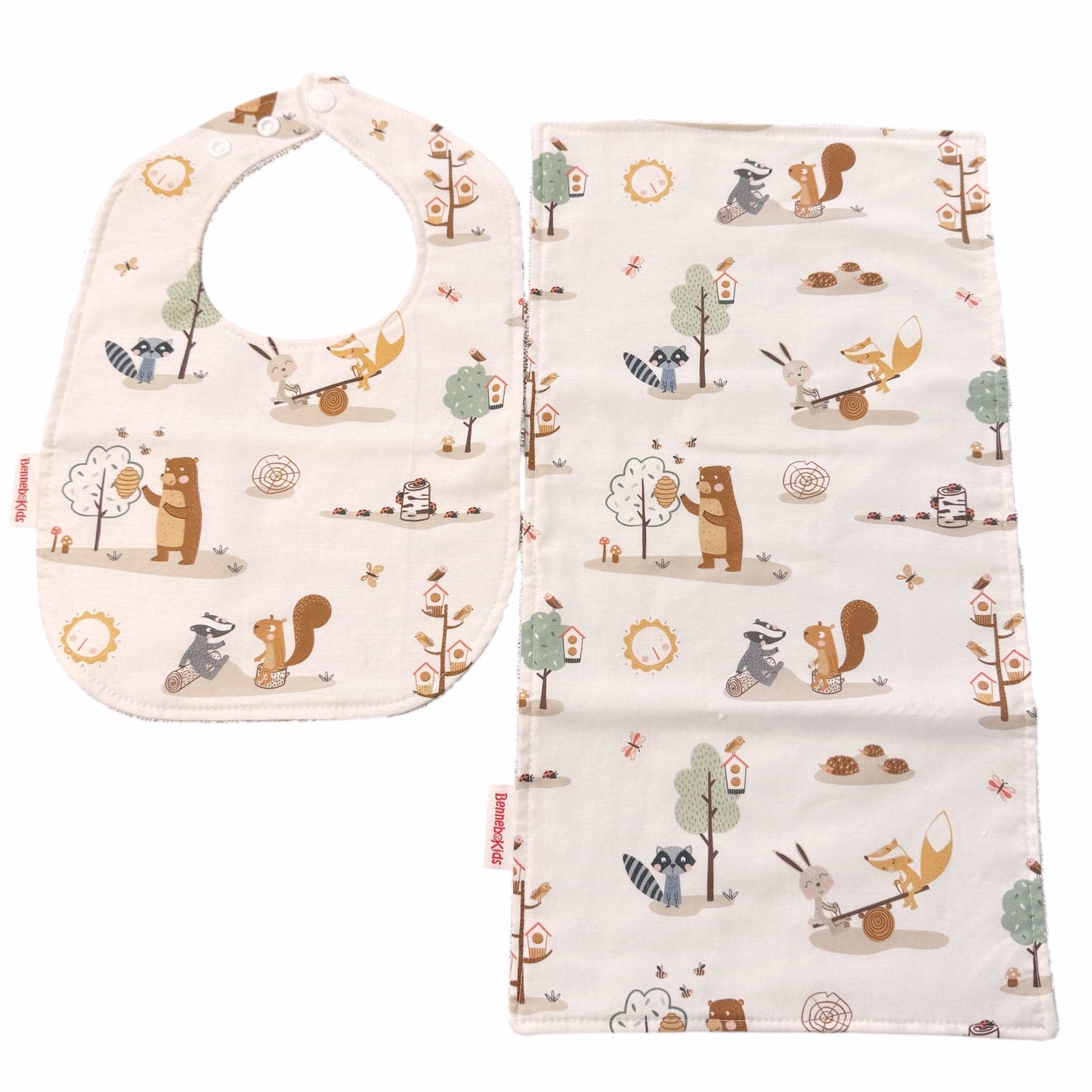 Bib & Burp Cloth Set - White Woodland