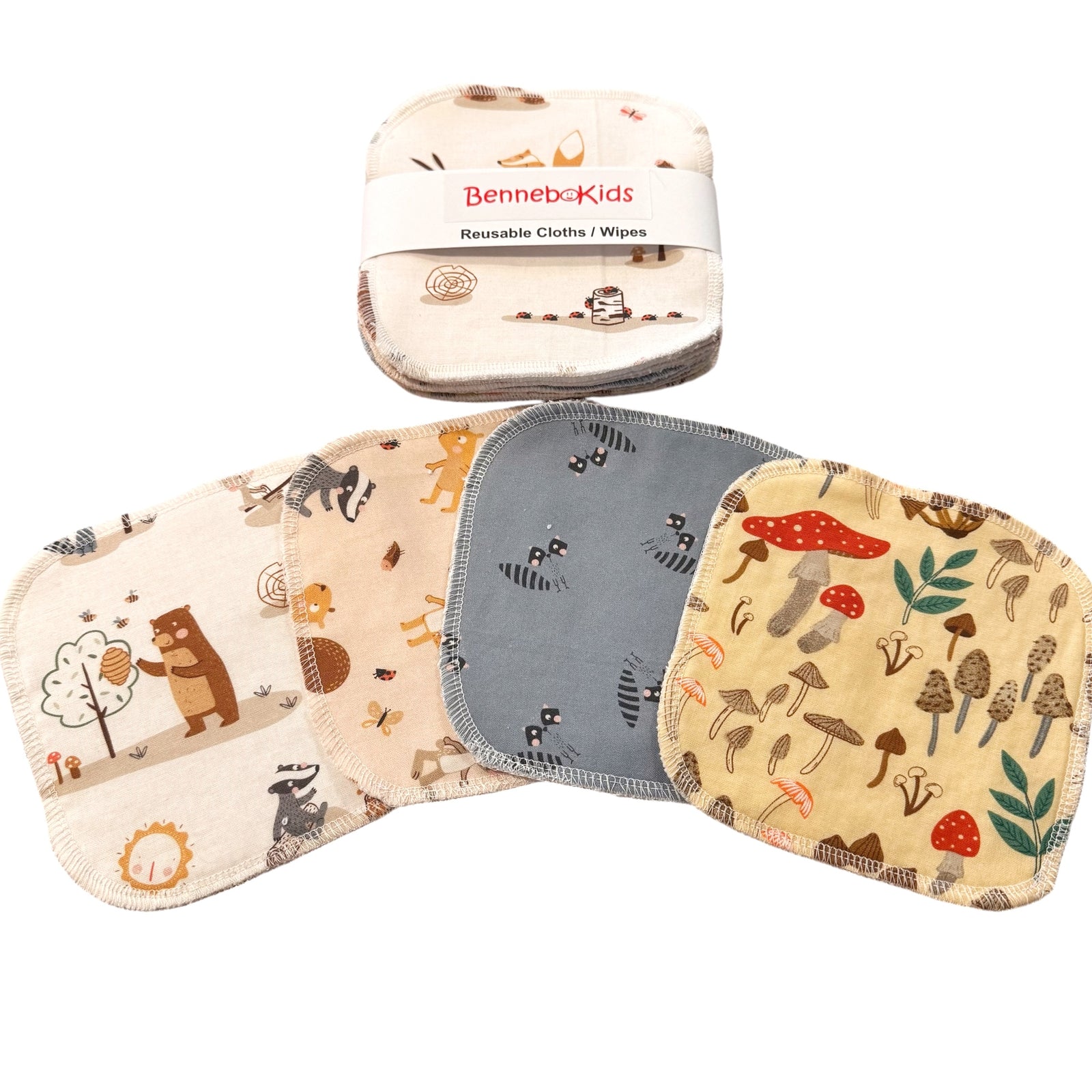 Reusable Cloths/ Wipes - White & Beige Woodland