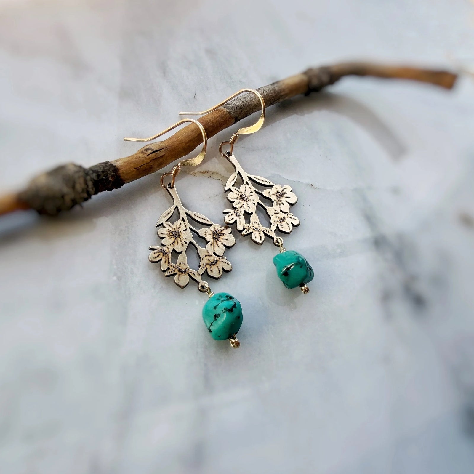 Earrings - Dangles - Wildflowers With Turquoise