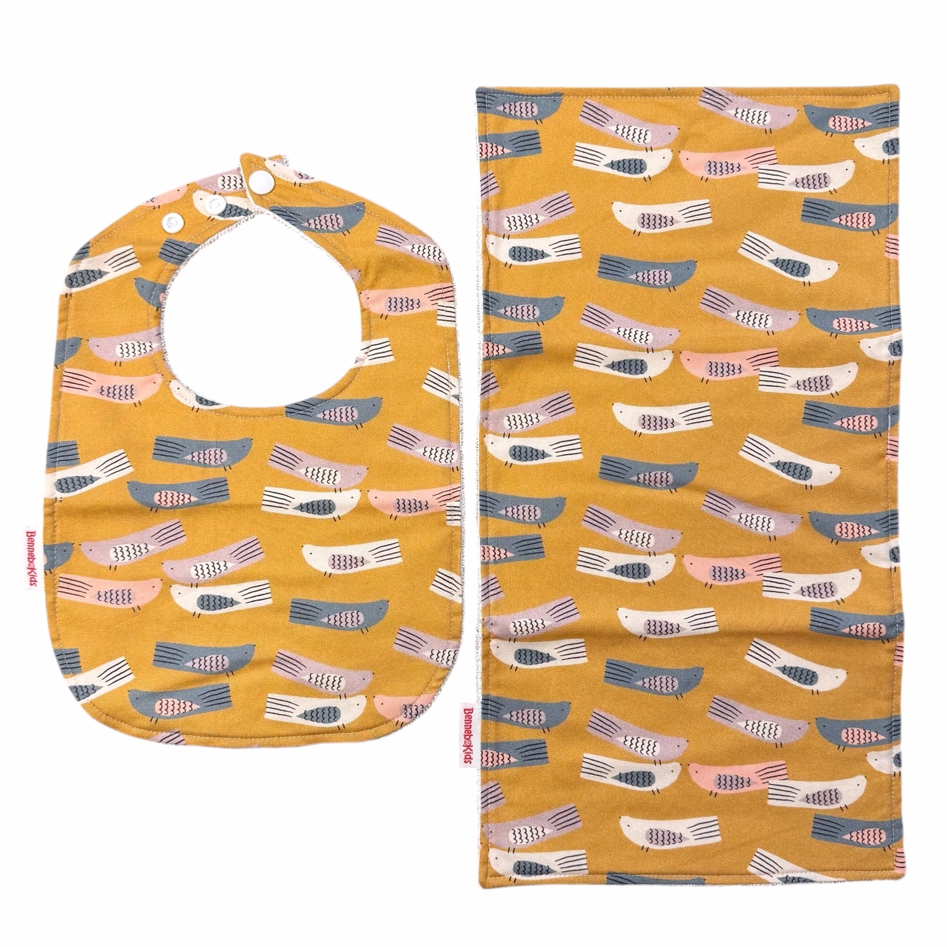 Bib & Burp Cloth Set - Yellow Birds