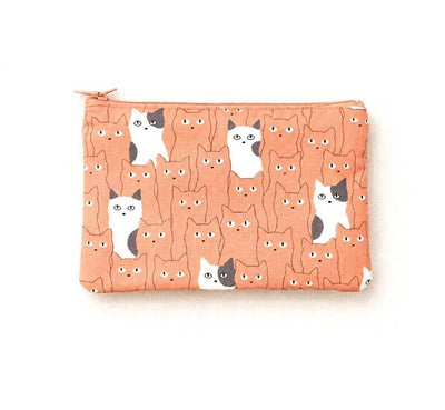 Cat Pouch, Make Up Bag, Pencil Case, Pouch, Coin Purse, Salmon Pink Pouch, Zipper Bag, Zipper pouch, Fabric Pouch, Cosmetic Bag