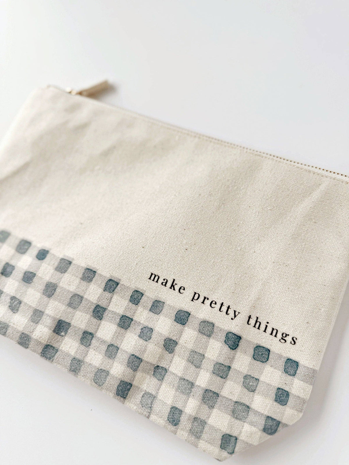 Canvas Zipper Pouch - "make pretty things" Gingham