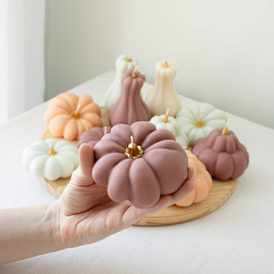 Autumn Pumpkin Decorative Candle Set | Elegant Fall Decor: Cream White
