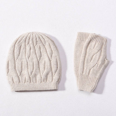 Wool Cable Knit Hat / Fingerless Gloves *Sold separately: Hat / Green