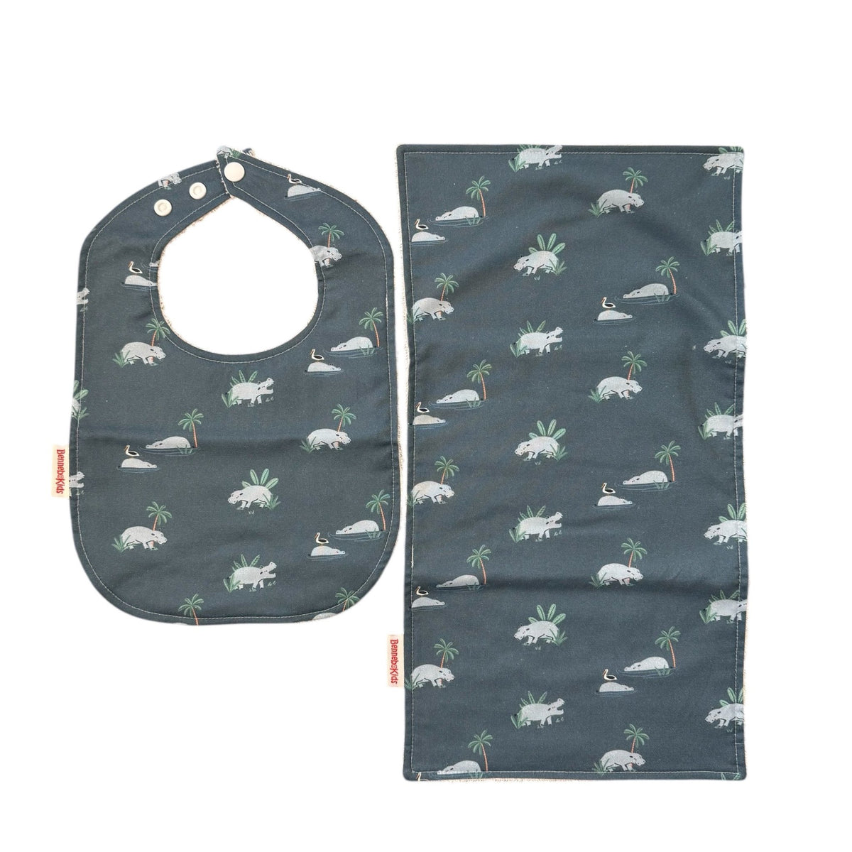 Bib & Burp Cloth Set - Hippo - Gift & Gather