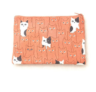 Cat Pouch, Make Up Bag, Pencil Case, Pouch, Coin Purse, Salmon Pink Pouch, Zipper Bag, Zipper pouch, Fabric Pouch, Cosmetic Bag