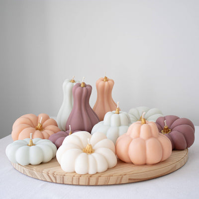 Autumn Pumpkin Decorative Candle Set | Elegant Fall Decor: Cream White