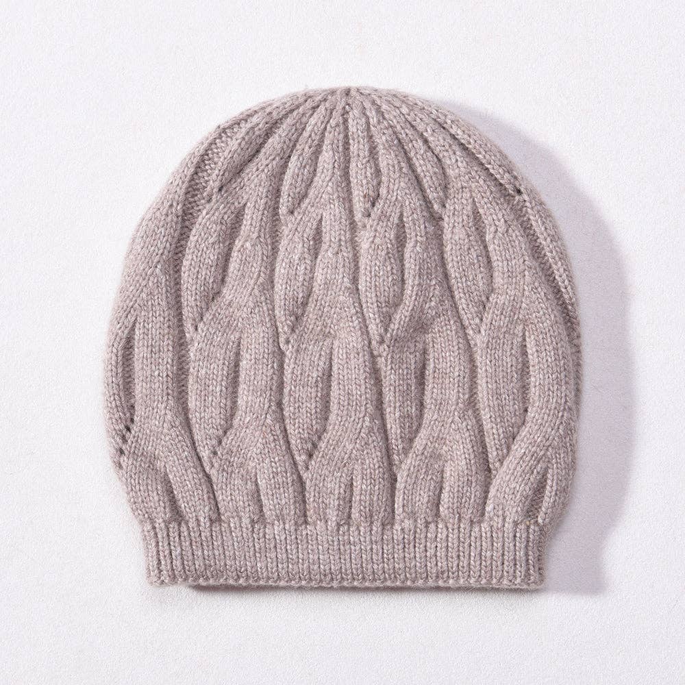 Wool Cable Knit Hat - Khaki