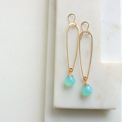 Earrings - Slender Chalcedony Teardrop