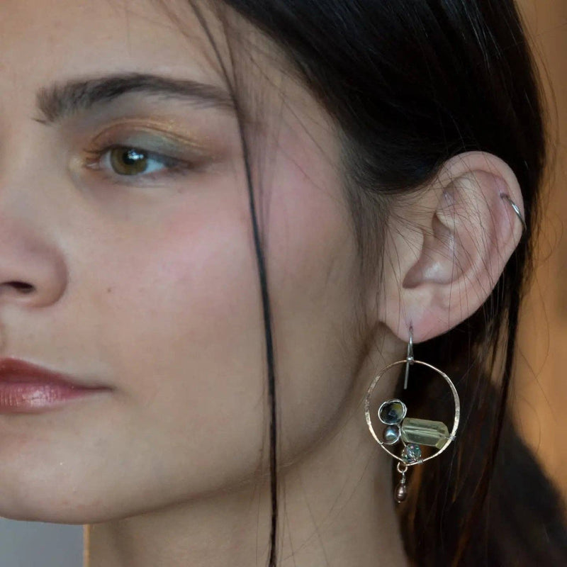 Earrings - Hoops - Embroidered Quartz